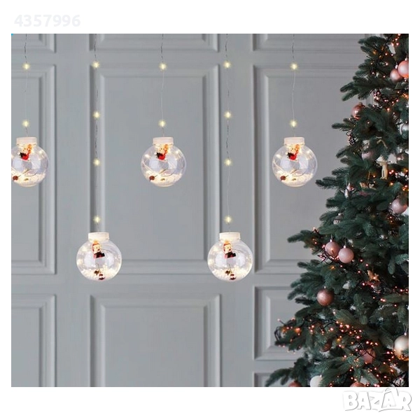 Декоративна коледна LED завеса, Дядо Коледа, 10 снежни топки , снимка 1