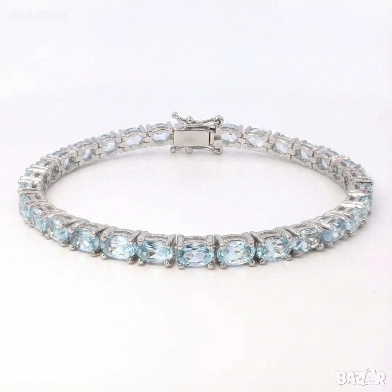 сребърна гривна с естествени топази, овална шлифовка, снимка 1