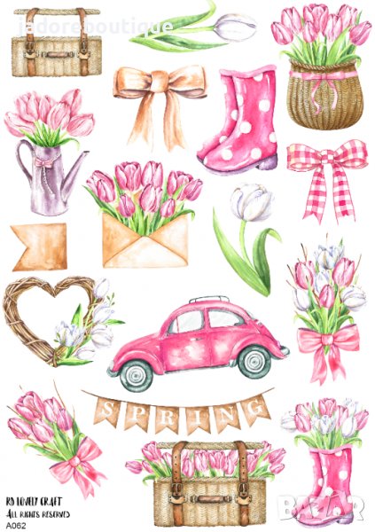 Скрапбук стикери за изрязване самозалепващ лист А5 пролет - различни видове, снимка 1