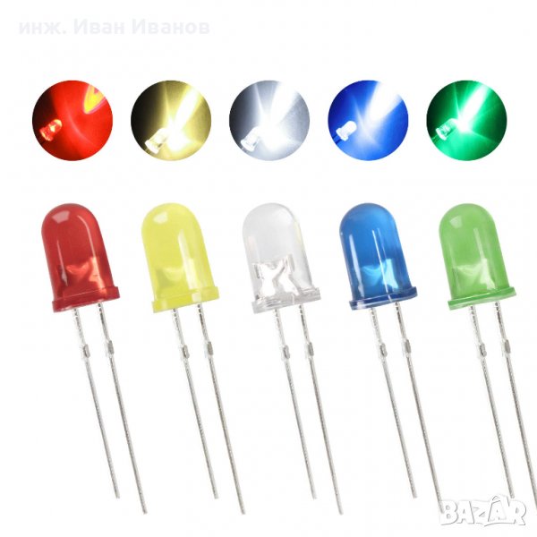 3мм Дифузни светодиоди - червени, зелени, сини и бели , снимка 1