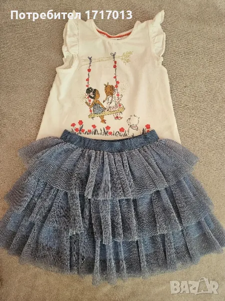 Синя пола и бяла тениска комплект Topolino, размер 104, снимка 1