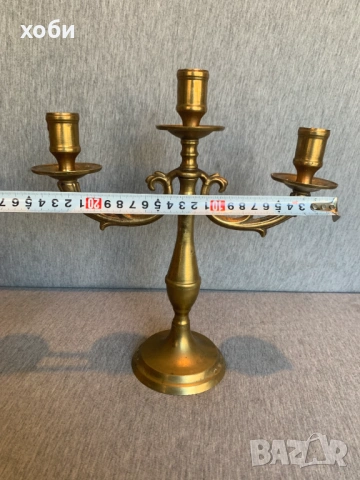   месингов свещник с три рамена , снимка 4 - Антикварни и старинни предмети - 53849949