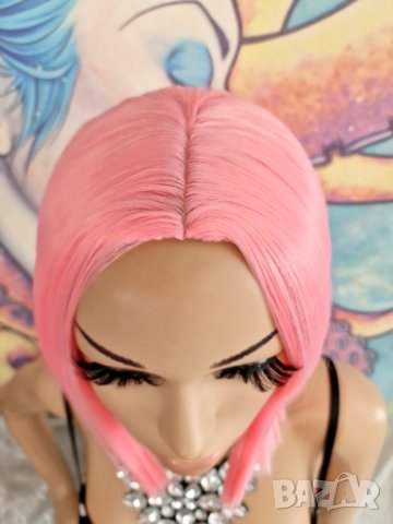 Очарователна Средна Дължина Право Каре Стил Перука в Светло Розов Цвят КОД 9086, снимка 4 - Аксесоари за коса - 42663699