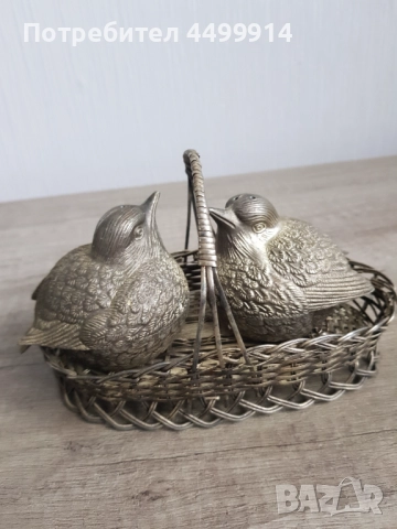 Комплект посребрени солници пилета в кошничка, снимка 3 - Антикварни и старинни предмети - 52913694