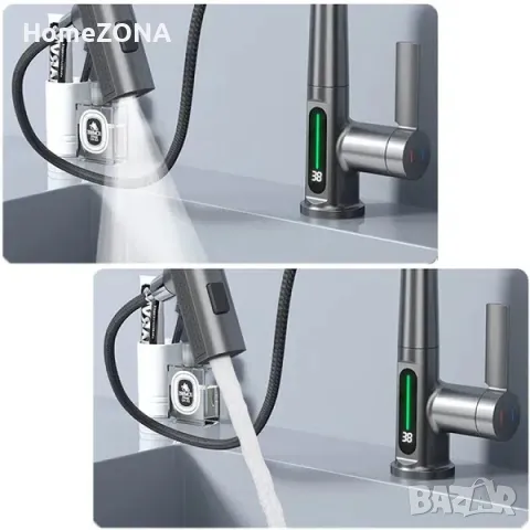 Смесител Elite PRO W46, с издърпващ се чучур и въртяща се глава, сив, снимка 3 - Смесители - 49446237