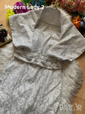 Официална дълга мръсно бяла рокля с пайети, снимка 2 - Рокли - 50990896