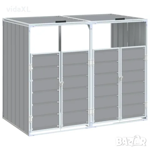 vidaXL Навес за 2 коша на колела, сив, 144x81x113 см, стомана