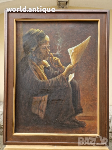 Страхотна антикварна авторска картина масло върху платно , снимка 3 - Картини - 52135378