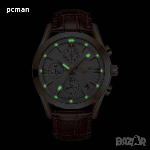 LIGE White Gold 9839 Луксозен мъжки кварцов часовник с кожена каишка, снимка 7 - Мъжки - 40445330