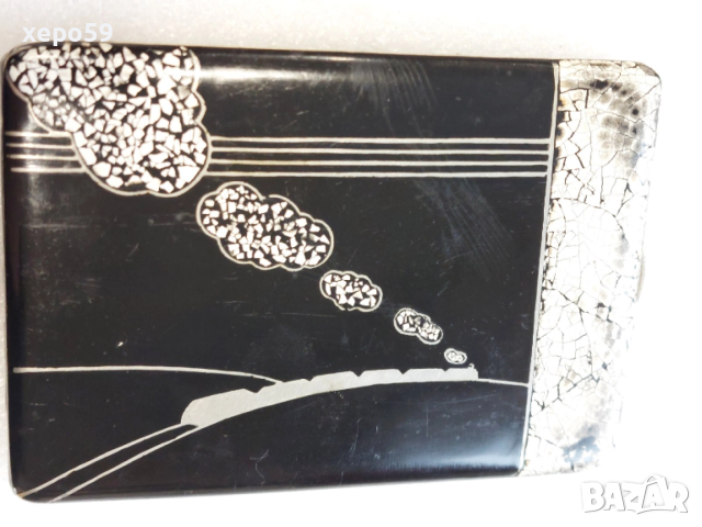 Френска сребърна кутия(табакера) за цигари-арт деко с емайл/техника лак и яйчена черупка/, снимка 3 - Антикварни и старинни предмети - 52579098