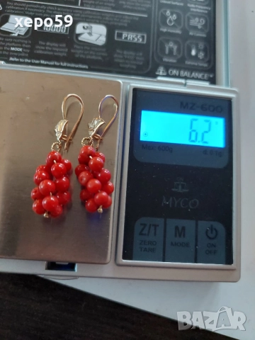 Дамски златни 18 каратови обеци с натурални корали, снимка 9 - Обеци - 52226472