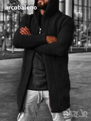 Мъжка плетена жилетка с качулка и дълъг ръкав, 6цвята  , снимка 7 - Други - 42657091