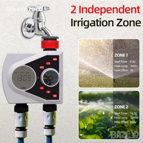 Aqualin таймер за кран с два изхода, контролер за напоителна система, компютър за поливане НОВ, снимка 4 - Напояване - 52152734