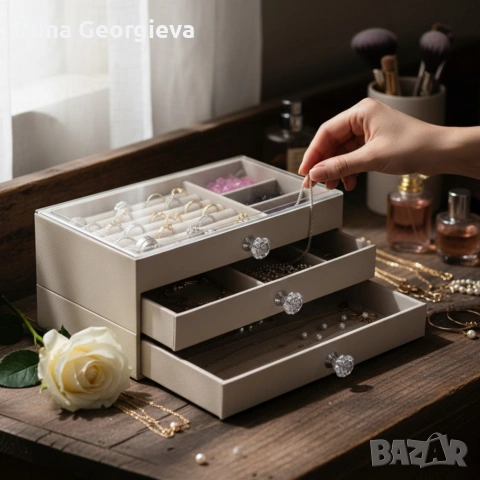 Органайзер за бижута с три чекмеджета – Multi functional Jewelry Storage Box, снимка 3 - Други - 53853345