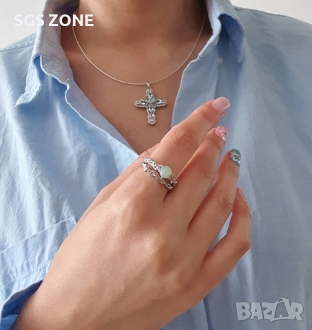 СРЕБЪРЕН ДВОЕН ПРЪСТЕН С ОПАЛ И МУЛТИ САПФИРИ