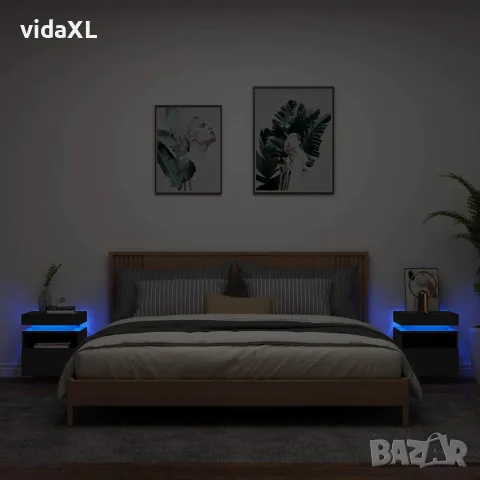 vidaXL Нощни шкафчета с LED осветление, 2 бр, черни, 40x39x48,5 см, снимка 2 - Шкафове - 56148114