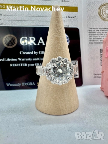 Сребърен пръстен с мойсанит (Диамант) 2 карата, снимка 3 - Пръстени - 52252905