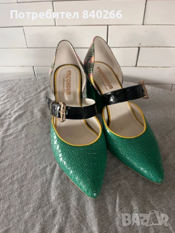 Кожени обувки Condur by alexandru  с масивен ток, Черен/Жълт/Персийско зелено, снимка 3 - Дамски елегантни обувки - 53273832