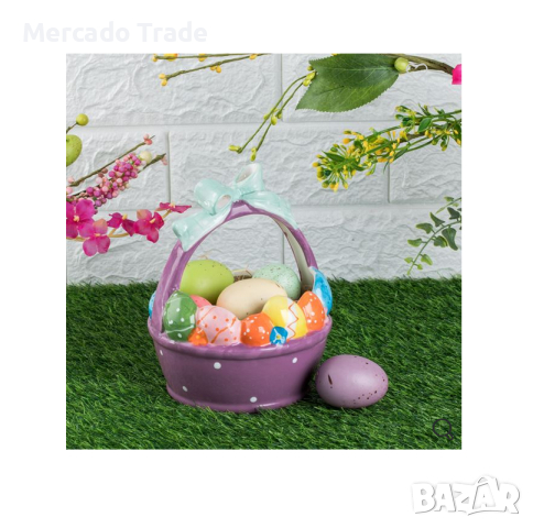 Великденска керамична кошница Mercado Trade, С панделка, Лилав, снимка 3 - Кутии за храна - 44826136