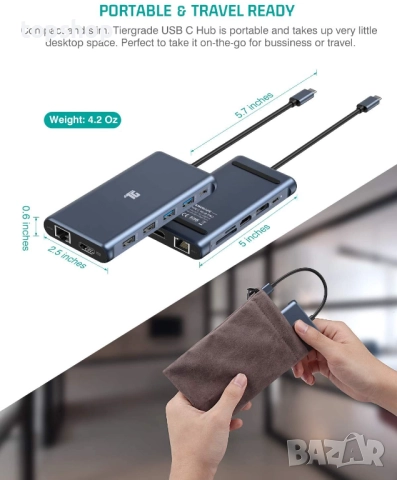 Чисто нов запечатан Tiergrade USB C хъб 12 в 1 троен дисплей с два 4K HDMI, DisplayPort, 100W..., снимка 9 - Други - 51753022