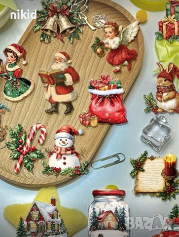 50 бр прозрачни Коледни самозалепващи лепенки стикери за украса декор картонена торта и др