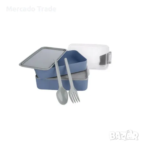 Термокутия за храна Mercado Trade, С прибори, Сиво - Синьо