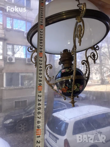 Страхотен порцеланов полилей абажур на газ опалиново стъкло, снимка 3 - Антикварни и старинни предмети - 50863185