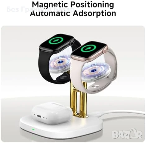 Ново Безжично зарядно 2 в 1 Apple Watch + AirPods слушалки часовник, снимка 3 - Друга електроника - 51251914