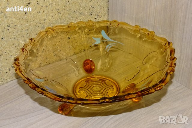 Стара стъклена фруктиера в кехлебарен цвят, снимка 8 - Аксесоари за кухня - 40074972