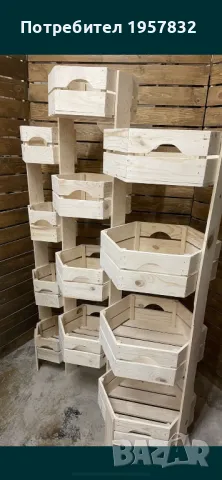 Стелаж за плод и зеленчук с шестоъгълни дървени щайги, снимка 5 - Стелажи и щандове - 48841509