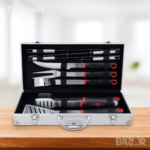 Луксозен комплект от 11 инструмента за барбекю в алуминиев куфар, снимка 3 - Други стоки за дома - 51753825