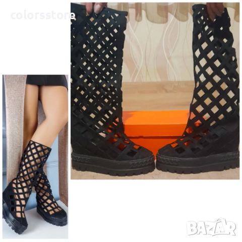 Летни ботуши на платформа - черен велур - BL500