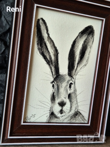 Заек, картина въглен, миниатюра