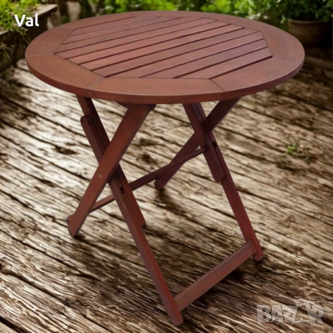 Маса сгъваема Muhler Meranti - Ø70xH74cm, дърво, снимка 4 - Маси - 53642492