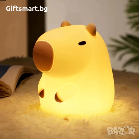 Детска нощна лампа Капибара,Вградена батерия 1200mAh,LED Squishy, Модел Cute Capybara, USB зареждане, снимка 3 - Настолни лампи - 51745999