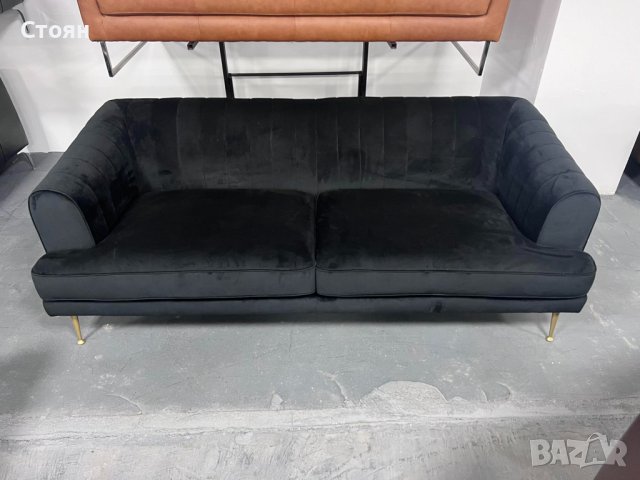Черен диван от плат тройка, снимка 1 - Дивани и мека мебел - 41376609