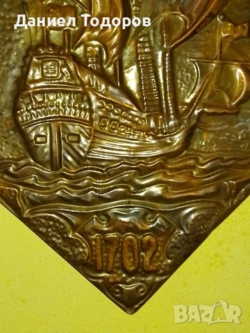 Стара Руска Медна Декоративна Картина , Медно Пано-Кораб, снимка 11 - Картини - 47325144