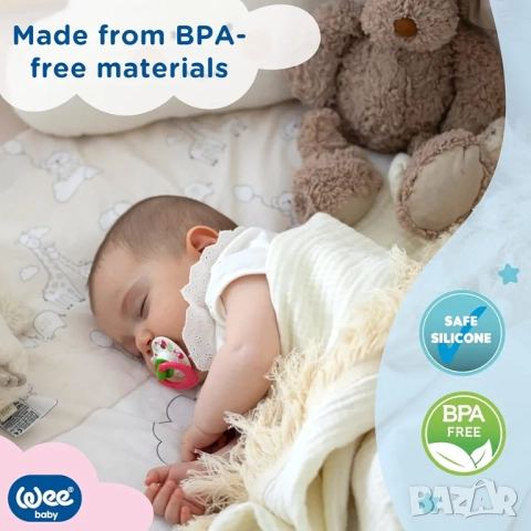Бебешка ортодонтска залъгалка Wee Baby (4 броя), снимка 5 - Прибори, съдове, шишета и биберони - 51852173