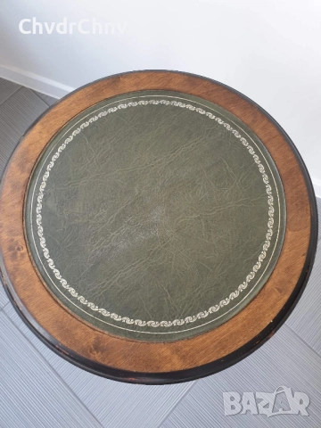 67см френска конзолна маса/дърво-бронз-месинг-кожа/масичка-пиедестал-поставка, снимка 3 - Антикварни и старинни предмети - 52956609