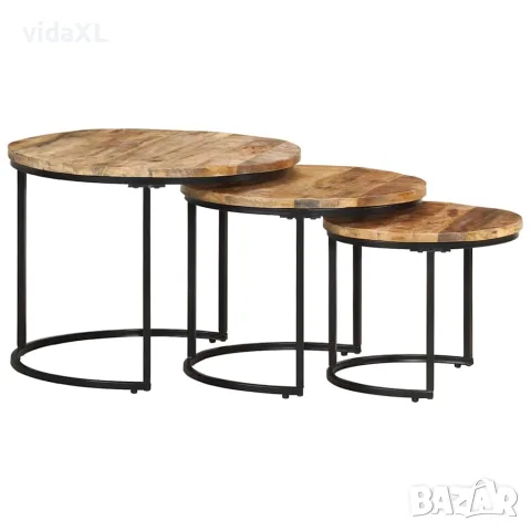 vidaXL Стифиращи маси, 3 бр, грубо мангово дърво