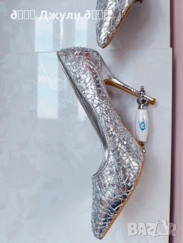 Сребристи обувки от естествена кожа, снимка 7 - Дамски обувки на ток - 49992309