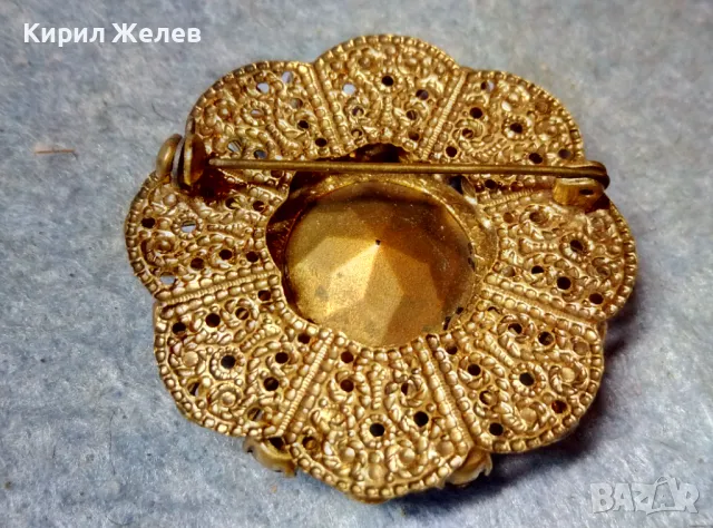 СТАРИННА СКЪПОЦЕННА ФЛОРАЛНА БРОНЗОВА БРОШКА - ЦВЕТЕ с ГОЛЯМ ШЛИФОВАН ГРАНАТ и АМЕТИСТИ 47965, снимка 2 - Антикварни и старинни предмети - 48160679