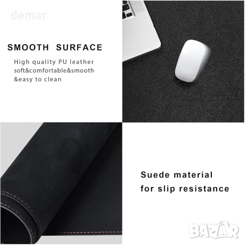 ZORESYN L-образна подложка от изкуствена кожа за бюро, 157×60 см,черна, снимка 3 - Бюра - 52403858