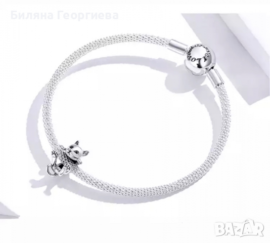 Талисман сребърен за гривна Пандора сребристо коте, модел 048, снимка 5 - Гривни - 36232572