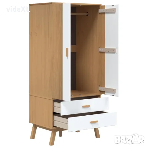 vidaXL Гардероб OLDEN, бял и кафяв, 76,5x53x172 см, борово дърво масив, снимка 6 - Гардероби - 56147299