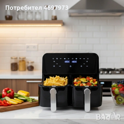 Двоен фритюрник с горещ въздух Cheffinger 9 л с дигитален дисплей, снимка 2 - Фритюрници - 53255184