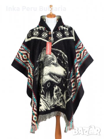 Автентичнo еквадорско унисекс вълнено пончо с вълк, различни цветове, снимка 14 - Палта, манта - 35847402