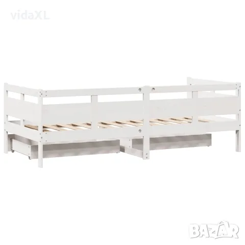 vidaXL Дневно легло с чекмеджета без матрак бял 90x190 см дърво масив, снимка 6 - Спални и легла - 56146958