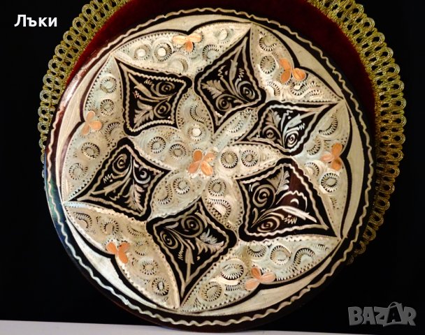 Писана медна чиния,плато,пано 29 см. 