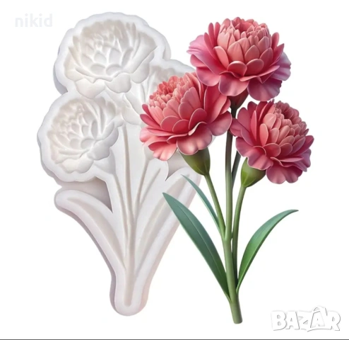 Цвете тип Карамфил силиконов молд форма фондан декор украса